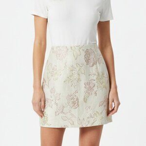 Lulus Skirt Chic Shine Mini Cream Metallic Floral Coquette Boho Whimsical M NWT